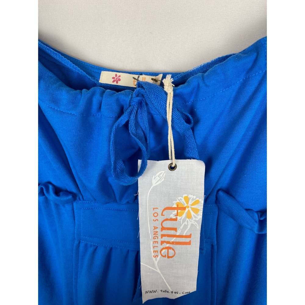 Tulle Los Angeles Blue Ruffle Empire Waist Mini Dress Pockets NWT Size L - Picture 6 of 8